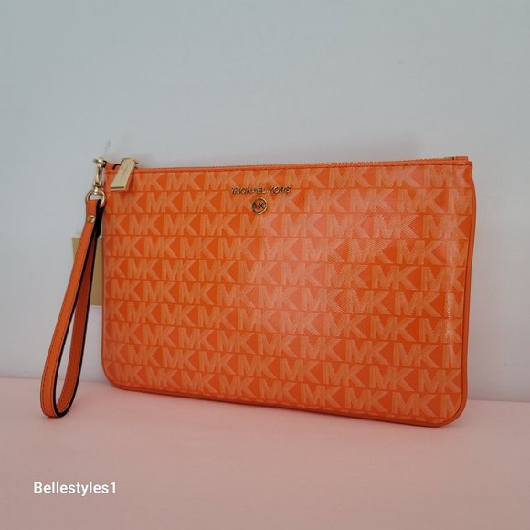MICHAEL KORS Signature Logo Jet Set Large Top Zip Pouch/Wristlet- Apricot ⭐ - Picture 5 of 16